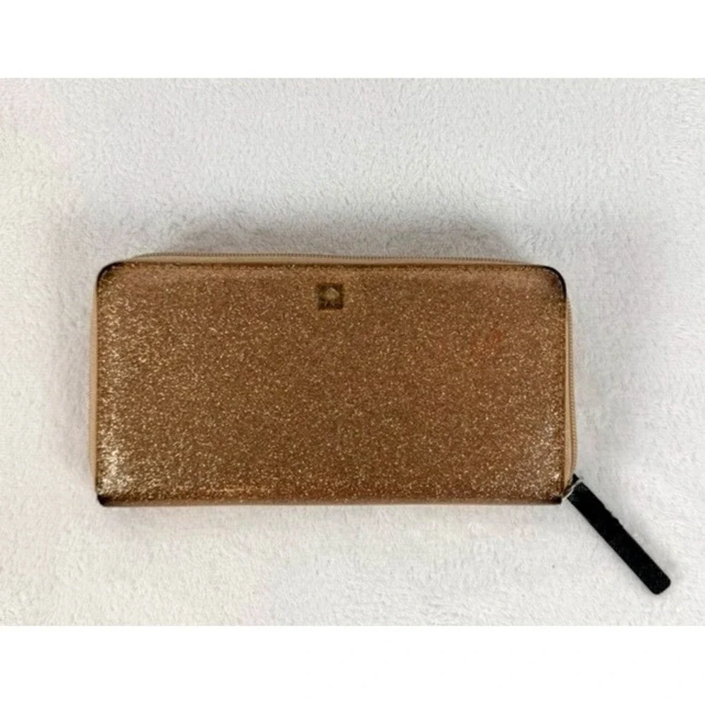 Kate Spade New York Rose Gold Glitter Zip Around Wallet Continental Clutch